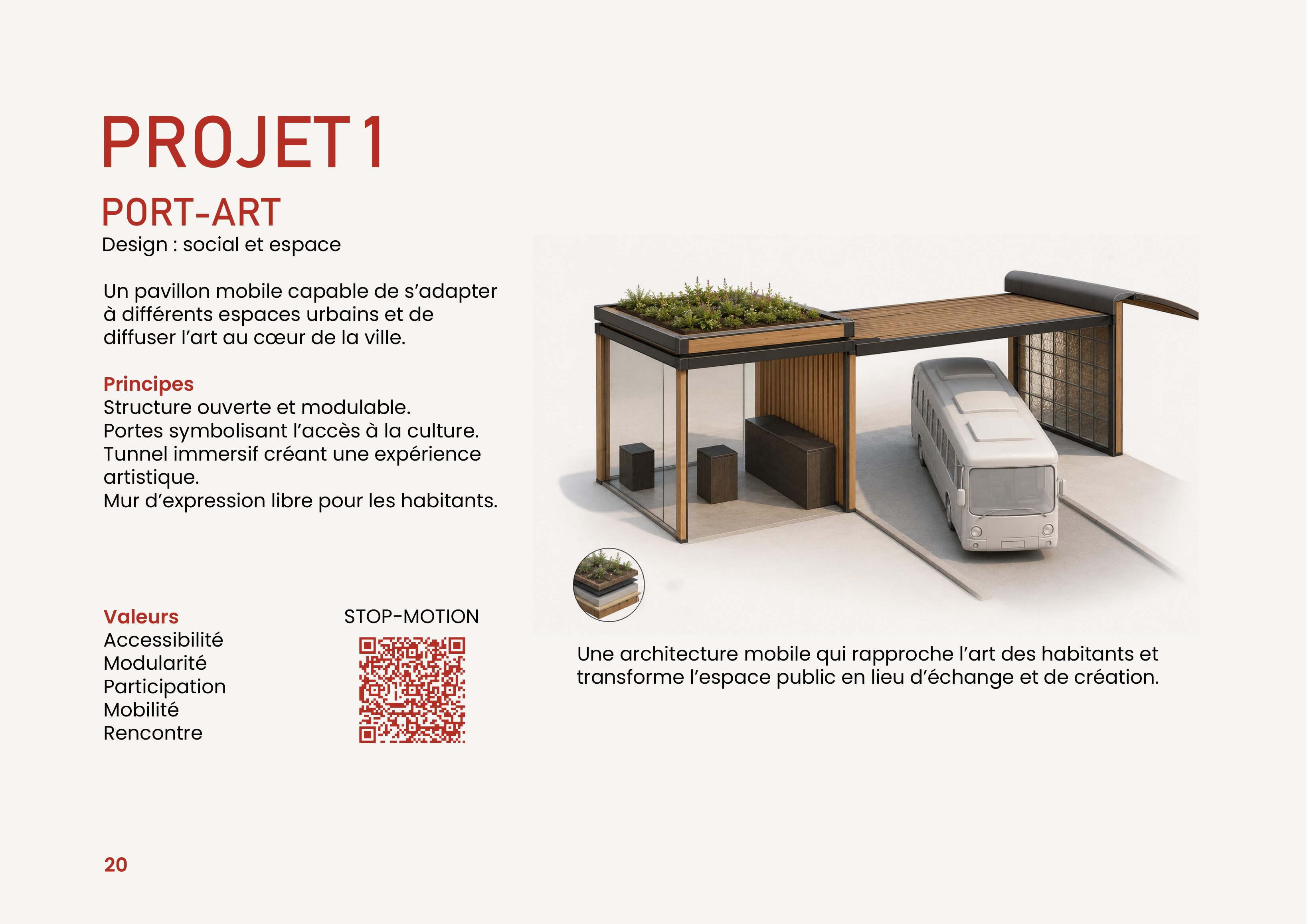 PORT-ART — Toit végétalisé, structure bois et verre, toit pliable